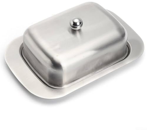 Mantequera de acero inoxidable con tapas para mantener la mantequilla fresca en la mesa de comedor (cubierta de metal)