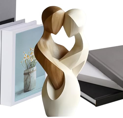 yakermur Scultura di Coppia in Legno | Figura Astratta Artigianale 2D,Decorazione di Nozze per Scrivania Mensola Soggiorno Camera Da Letto Bambino Credenza
