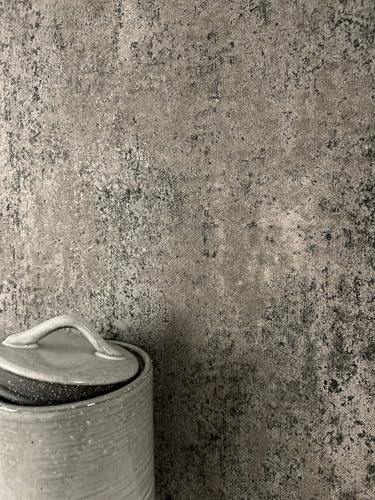 Newroom papel pintado marrón efecto hormigón salón recibidor | cemento visto envejecido tonos terrosos moteado, acabado mate, estilo loft industrial, TNT no tejido, comedor, oficina
