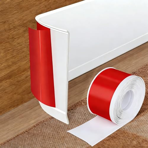 Midslinee Plinthe Souple Autoadhésive en PVC, Plinthe Plinthe Adhesive 5M x 10CM, Bande Décorative Flexible pour Cuisines, Salles de Bains et Salons (Blanc,5M)