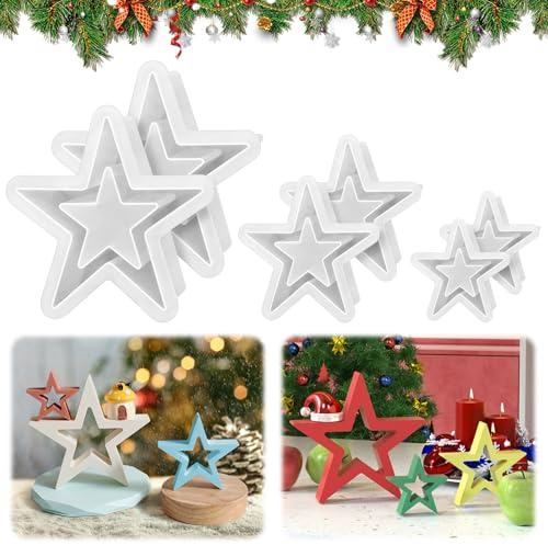 Aulese 6 Stück Silikonformen Gießformen Weihnachten, 3 Größen Sterne Silikonform Weihnachten, Weihnachtsbaum-Anhänger, Kerzenform für DIY Duftkerze Kerzen Weihnachtsschmuck