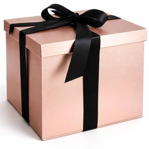 Geschenkbox mit Deckel 23 x 23 x 18 cm: Roségold Box Geschenkboxen mit Schleife Füllpapier und Grußkarte für Geburtstag Hochzeit Valentinstag Muttertag Weihnachten