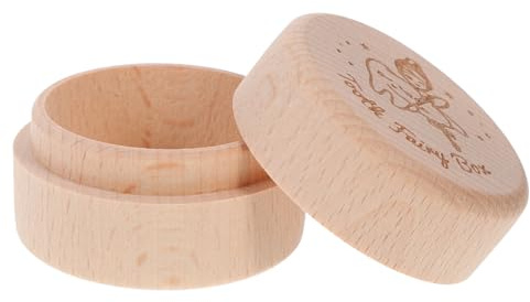 UKCOCO Caja de Madera Redonda para Dientes de Leche Coleccionista Infantil para Guardar Dientes y Cabello del Niña Estuche Reutilizable para Regalo Cumpleaños y Navidad