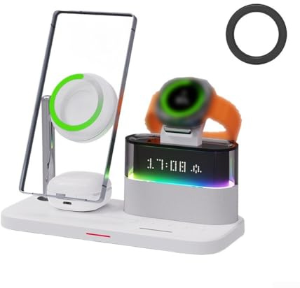 GLFLOW Chargeur magnétique sans fil 5 en 1 25 W Charge rapide pour Samsung Galaxy S21 S22 S23 S24 et Galaxy Watch 8 Écouteurs (blanc)