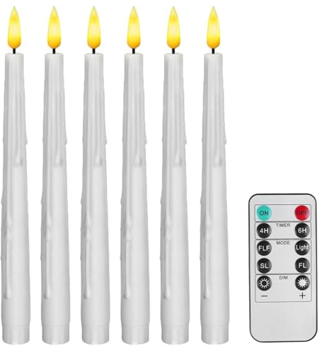 LED Stabkerzen mit Timerfunktion, 6 Stück Elektrische Kerzen Flackernde Flamme mit Fernbedienung, 27 cm Flammenlose Kunststoff Kerzen Batteriebetrieben für Weihnachten, Hochzeit und Home Decor