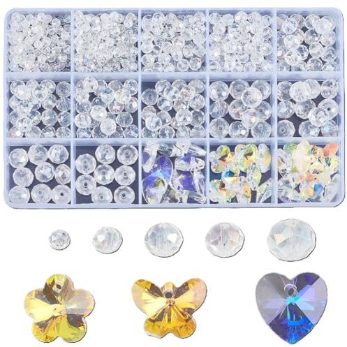 SUNNYCLUE 525 lámpara de Cristal, Prismas Atrapasoles, Prisma Arcoíris, Rondelles de Cristal, Corazón, Mariposa, Cuentas, Abalorios, Lámpara de Araña, Cuentas de Cristal, Adorno Colgante para el Hogar