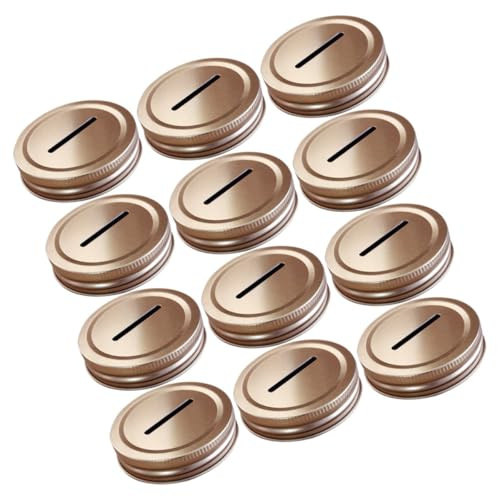 BESPORTBLE 12pcs 70mm Light Gold Mason Jar Coin Bank Lids Tinplate Leakproof Sealing Covers for Money Saving and Bill Storage Jars