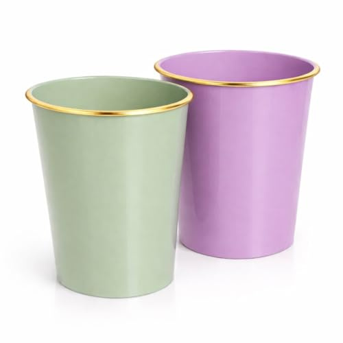 Home in Smart Cestino Pattumiera Multiuso – Set da 2 – Portaoggetti/Gettacarta per Ufficio, Bagno e Casa, Leggero e Resistente (Verde chiaro + Lilla, 24×26 cm)