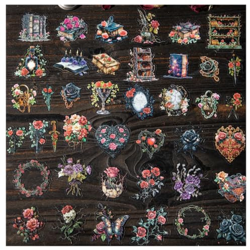180 stycken PET scrapbook-tillbehör, gotiska vintageklistermärken för bullet journal