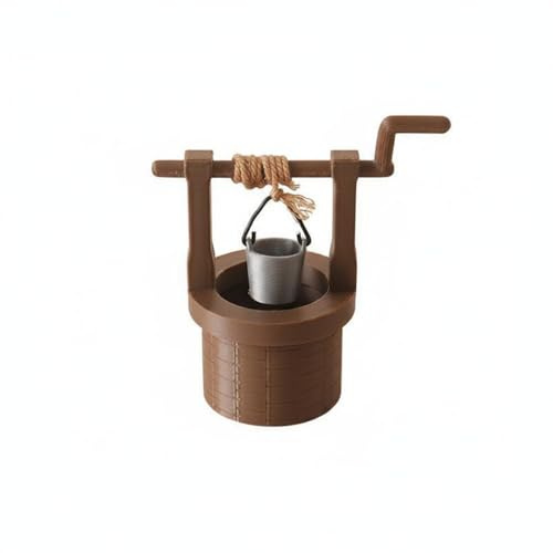 kowaku Puits Miniature Décor Maison de Poupée Finition Manuelle Forme Vintage Effet Réaliste avec Ornement Seau et Corde Adapté pour Décoration Collection Figurine Scène Intérieure, Marron