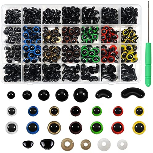 TOAOB 780 Stück Sicherheitsaugen und Sicherheitsnasen 6 mm bis 12 mm Bunt | Spielzeug Zubehör, Kunststoff Schwarz Knopfaugen, für Puppe Plüschtier, Teddyaugen Basteln, Solide und Langlebig