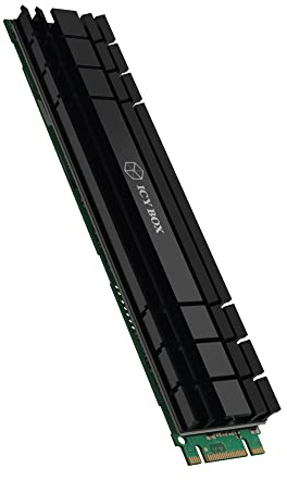 ICY BOX Glacière flat M.2 avec 5 mm de hauteur pour M.2 SSD (22110), aluminium, 2x patins conducteurs de chaleur en silicone, autocollants, passifs, noirs