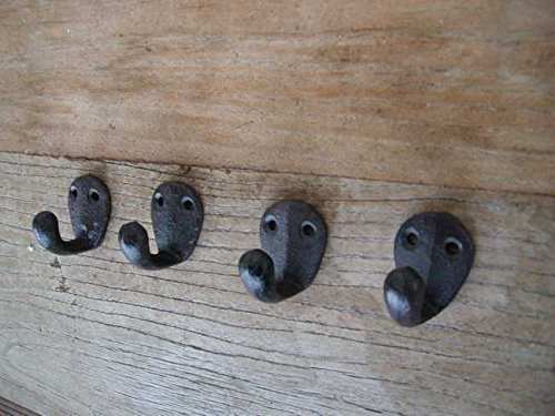 4-er Set kleine Wandhaken, Wandgarderobe, Gusseisen, braunrostfarben