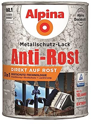 Alpina Metallschutzlack – Hammerschlag Silber – Anti-Rost-Lack für einen Langzeit-Korrosionsschutz – Witterungs- und UV-beständig – 2,5L