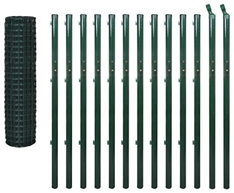 Festnight Ensemble de clôture Grillage de Pelouse Vert Grillage Cloture Jardin en Acier et PVC 1,7 x 25 m