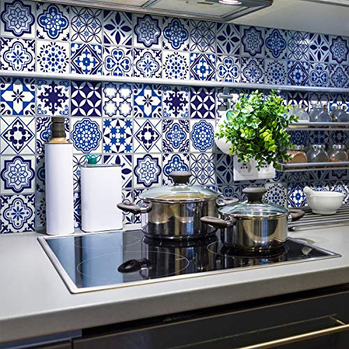 Ambiance Sticker Adesivi Autoadesivi, Decorazioni Murali, Adesivi per Piastrelle per Bagno e Cucina Piastrelle Azulejo Eusebio - 24 Piastrelle Adesive 15 x 15 cm