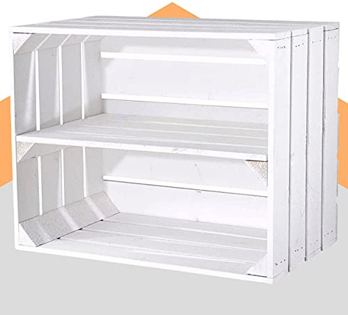 Moooble Neue weiße Obstkiste mit Zwischenbrett 50cm x 40cm x 30cm Schuhregal Holzkiste Regale Weinkiste Wandregal Kiste DIY stabil Regalbrett
