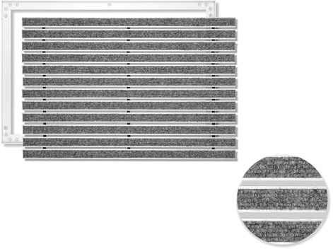 SWmat Fußabtreter für Innen & Außen I Eingangsmatte mit Aluminium Rahmen I Einbau Schmutzfangmatte & eingelassene Fußmatte Grau 80 x 60 cm