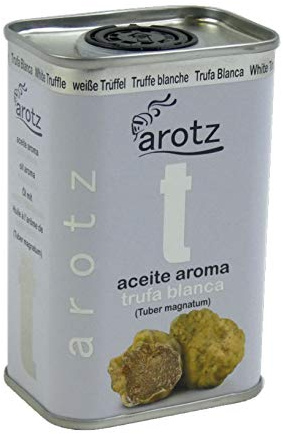 Aceite aroma de trufa blanca. Lata de aceite trufado de 200ml. Acompaña cualquier plato, toque gourmet. Aceite de oliva aromatizado con trufa