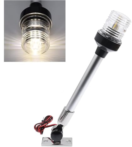 Geloo LED Navigationsleuchte Boot Anhänger Yacht Rund 360° Wasserdicht | Segellampe, Bootsnavigationsleuchten, weißes Licht, Schifffahrt, 12 V (12„) (30 cm / 12“, 180° verstellbarer Sockel)