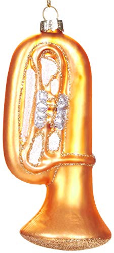 BRUBAKER Tuba - Handbemalte Weihnachtskugel aus Glas | Mundgeblasener Christbaumschmuck Figuren lustig Deko Anhänger Baumkugel - 13 cm