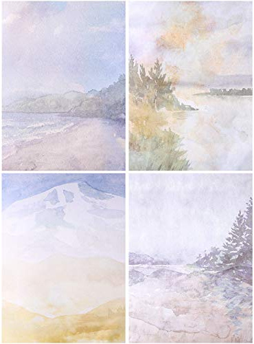 60 Sheets Stationary Papers 4 Scenic Watercolor Styles Writing Stationary Papers Letter, Double Sided Writing Paper, 8.5 x 11 Inches