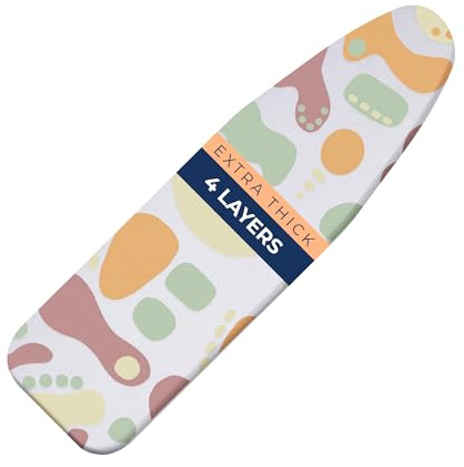 Ironing Board Cover and Pad Extra Thick Heavy Duty Padded 4 Layers Non Stick Scorch and Stain Resistant 15x54 and 3 Fasteners Elastic Edge with Bonus Protective Scorch Mesh Cloth
