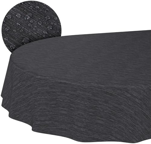 ANRO Wachstuchtischdecke Anthrazit Oval 160x140 cm Schnittkante | Abwaschbar · Rutschfest · Pflegeleicht · Wasserabweisend · Wetterfest für In- & Outdoor