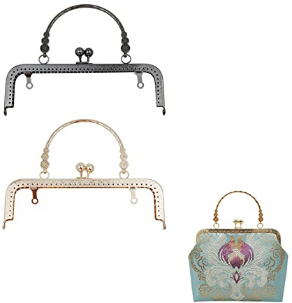Vulevirtue 2 Stücke Metall Taschenrahmen Taschenbügel,Taschenbügel Taschenrahmen Kuss Verschluss Rahmen für DIY Geldbeutel Handtasche Münzbörsen Taschenzubehör, 20cm(Pistolenschwarz, Hellgold)