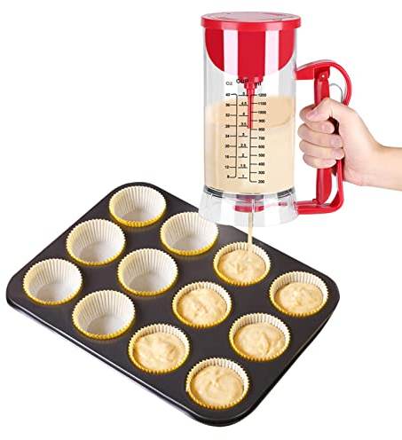 EBTOOLS Crêpes und Pfannkuchen Teigbereiter, Teigspender 1200ml Elektrischer Teigkneter Teigteiler mit Graduierung Teigmessflasche Transparent und Rot