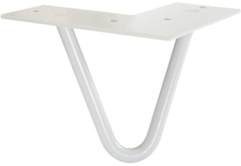 WAGNER Möbelbein/Tischbein/Möbelfuß - Hairpin Leg - Retro Style - Stahl pulverbeschichtet hellgrau, 12 x 12 x 10 cm, Bein konisch/schräg verlaufend, integrierte Anschraubplatte - 12821601