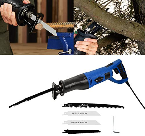 Corded Reciprocating Saw, 21V Powerful Reciprocating Saw, 0-2700RPM Variable Speed Electric Sabre Saw, 5 Blades, 22mm Stroke Length, Ideal for Wood and Metal Cutting