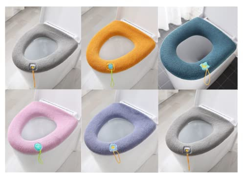 Kellegour 6 Stück Toilettensitzbezug Warm,mit Aufhängeschlaufe,WC-Sitz-Pad Waschbar Toiletten Sitzbezug Die,mit 6 Transparenter Haken,Toilettendeckelbezug Zubehör Passt auf Alle Ovalen WC-Sitze