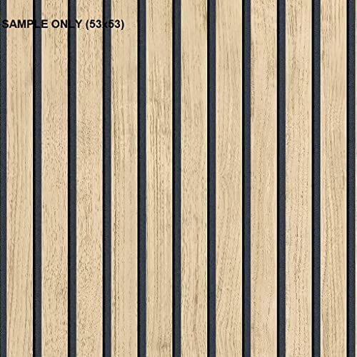 Sample for Panacea Wood Slats Wallpaper Light Oak Black Realistic Striped Natural