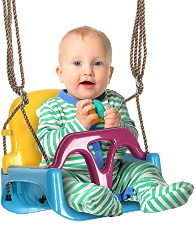 Outsunny columpio de bebé para exterior 3 en 1, columpio infantil con cuerda ajustable, altura regulable 120-180 cm, asiento de columpio para niños a partir de 9 meses, columpio infantil para interior