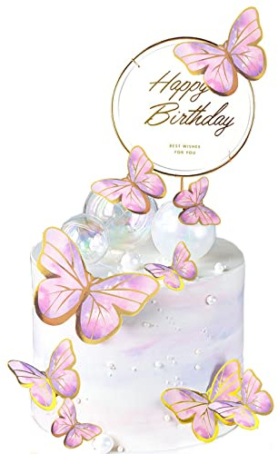 11 Stück Tortendeko Geburtstag,Farbe Schmetterlinge Deko Torte Happy Birthday Tortendeko Cake Topper Geburtstag für Kinder Erwachsene Torten Zubehör