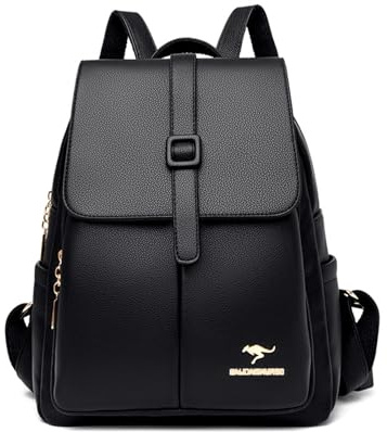 NICOLE & DORIS Sac a Main Dos Femme Petit Sac à Dos en Cuir PU Sac a Dos Feminin Elegant Loisir Daypacks Sac a Dos Antivol Étanche Mini Sac à Dos à Rabat Noir