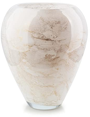 Terroso – Vase – Mundgeblasenes weißes Glas – Luxuriöses Erscheinungsbild, Stilvoll & Elegant - 33 cm hoch - Marmoroptik – Blumenvase