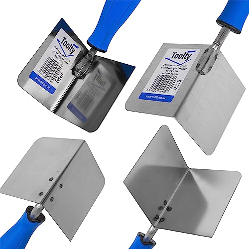 Toolty Stainless Steel Lining Internal and External Trowel 80 * 60 with Rubber Handle - for Finishing Work in Corners - Set