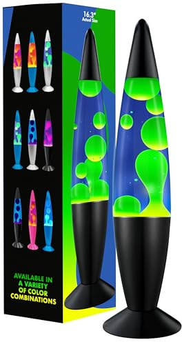 Jambo Lampe à mouvement liquide 16 – Bleue avec cire jaune/verte – Lumière relaxante, lampe décorative pour salon, bureau ou chambre, veilleuse pour adultes, ados et enfants