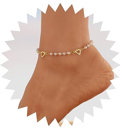 Inilbran Boho Perle Knöchel Armband Gold Perle Perle Fußkettchen Armband Vintage Liebe Herz Fußkettchen Minimalistische Hohlen Herz Fußkettchen Fußkette Schmuck Für Frauen Und Mädchen