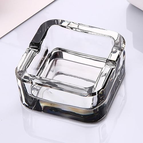 Saim Classic Square Ashtray, Glass Ashtray Smoking Cool Ashtrays for Home Office Tabletop Decoration, Cigar Cigarettes Ash Tray Outdoor Indoor Tabletop Decoration (Transparent)