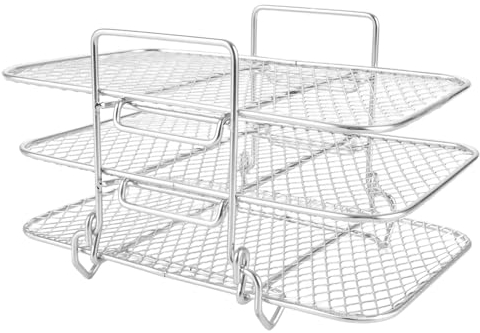 LOLYSIC 2 Stück Heißluftfritteuse Grillrost,19 x 12,8 x 11,5CM,dreilagiger Mehrzweck-Grill,abnehmbarer Abtropf- und Dörrständer aus Edelstahl 304, Dampfgarer für Lebensmittel