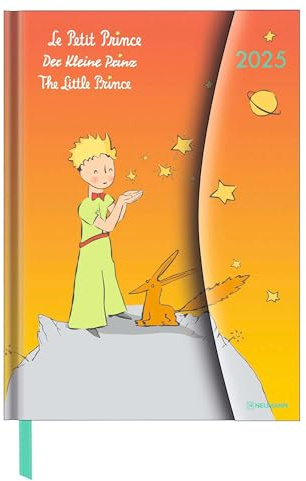 N NEUMANNVERLAGE - El Principito Diario 2025, 16 x 22 cm, calendario de bolsillo con cierre magnético y marcapáginas, bolsillo para tarjeta de visita, calendario anual y ... calendario internacional:
