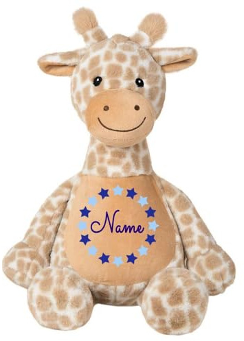 Elefantasie Stofftier Giraffe braun mit Name personalisiert Kuscheltier für Kinder Flauschiges Plüschtier 40cm Motiv Sternkreis