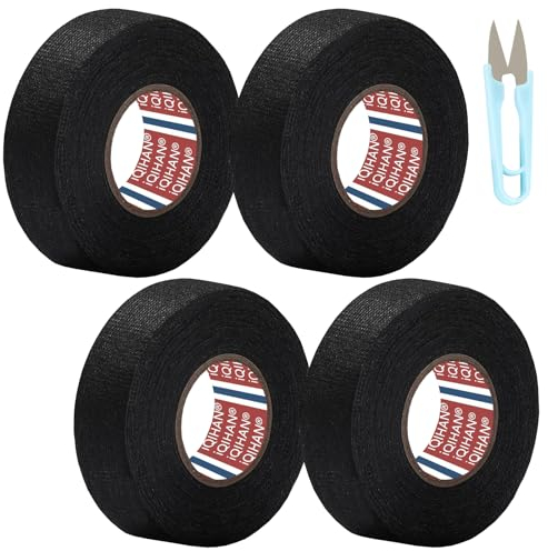 Uirheurd Ruban Adhésif Isolant Noir, 4 Pièces Ruban Câbles Noir, Ruban Adhésif Tissu Electrical Tape, Ruban Chiffon Voiture, Ruban Adhésif Tissu Noir, Ruban Tissu Pour Faisceau Câbles (19 mm X 15 m)