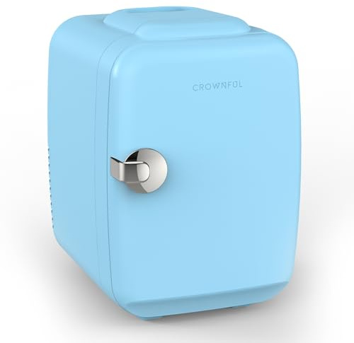 CROWNFUL Mini Fridge, 4 Liter 6 Can Portable Cooler and Warmer, Personal Fridge for Skin Care, Cosmetics, Food, Great for Bedroom, Office, Car, Dorm, ETL Listed (Matte Blue)
