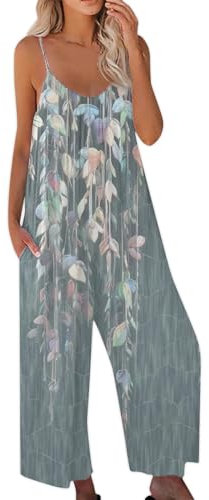 Azruma Rave Outfit, Festliches Outfit Damen Schutzanzug Einweg Frauen Casual Blumenmuster V-Ausschnitt Ärmellose Jumpsuit Mit Taschen Paris Anzug Damen Outfit Damen(3-Gray,XXL)