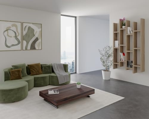 VE.CA. - Milton - Mesa transformable ahorraespacio - Mecanismo de elevación con Ajuste de Altura - Ideal como Mesa de Centro, Mesa de Comedor, Mesa Consola - Nogal