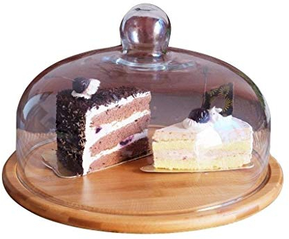 Utilità domestica Copertura per la conservazione degli alimenti domestici, Alzate per torte a cupola in vetro Pasticceria in legno Piatto di frutta Ristorante Torta Vassoio da dessert Chip & Dip Serve